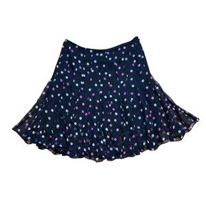 90s Y2K Ice Black Chiffon Polka Dot Swing Skirt With Pink & Gray Dots Size M